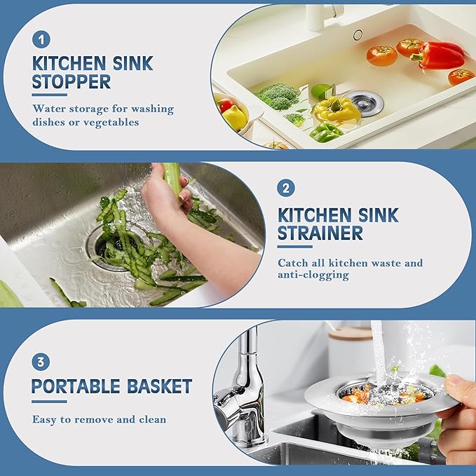 🔥LAST DAY 53% OFF-Upgraded 3 in 1 Kitchen Sink Drain Strainer