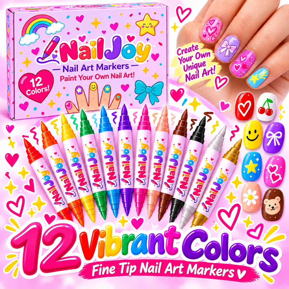 🎨 Nailjoy  12-Color Nail Art Pens 💖 | Creative DIY Nail Art Kit for Kids ✨