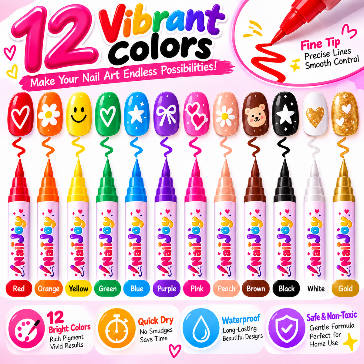 🎨 Nailjoy  12-Color Nail Art Pens 💖 | Creative DIY Nail Art Kit for Kids ✨