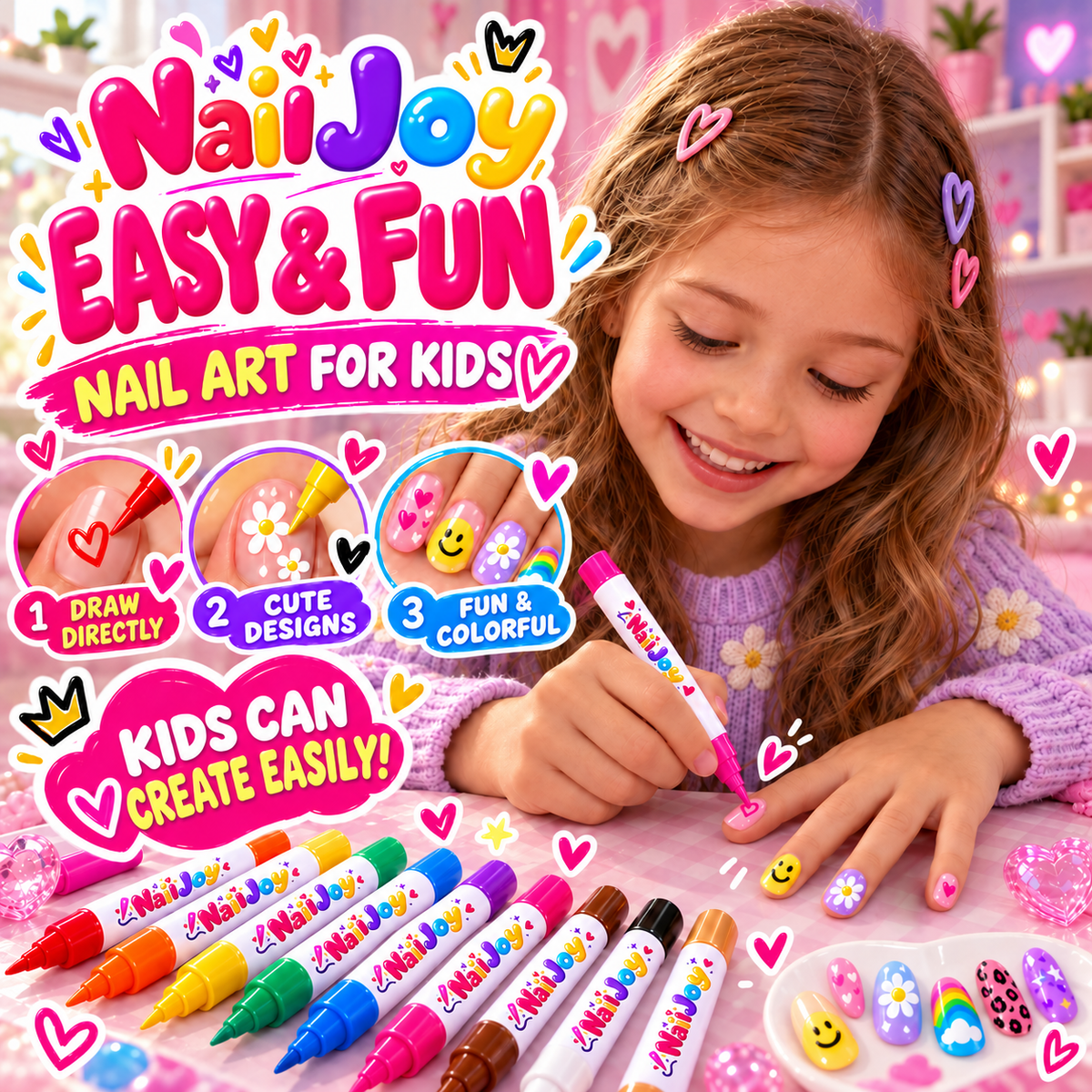 🎨 Nailjoy  12-Color Nail Art Pens 💖 | Creative DIY Nail Art Kit for Kids ✨