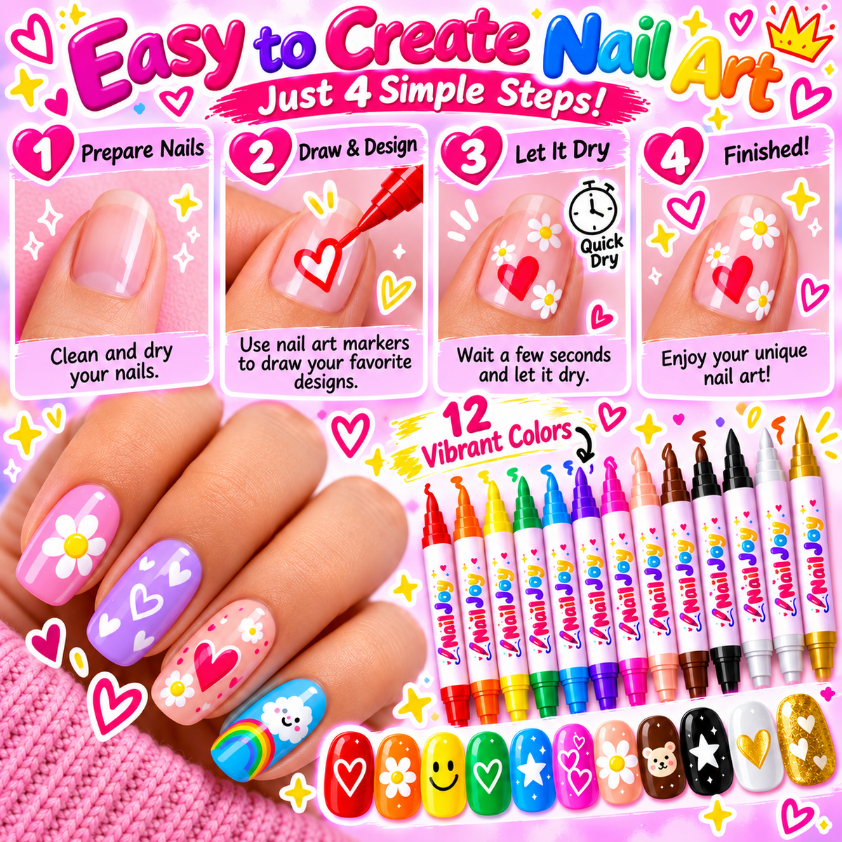 🎨 Nailjoy  12-Color Nail Art Pens 💖 | Creative DIY Nail Art Kit for Kids ✨
